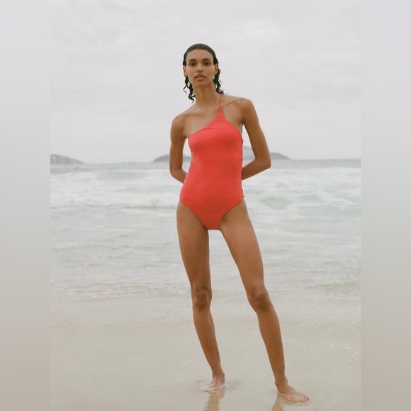 Zara Other - Zara Red Asymmetric One Piece Swimsuit. NWT. Size Medium.